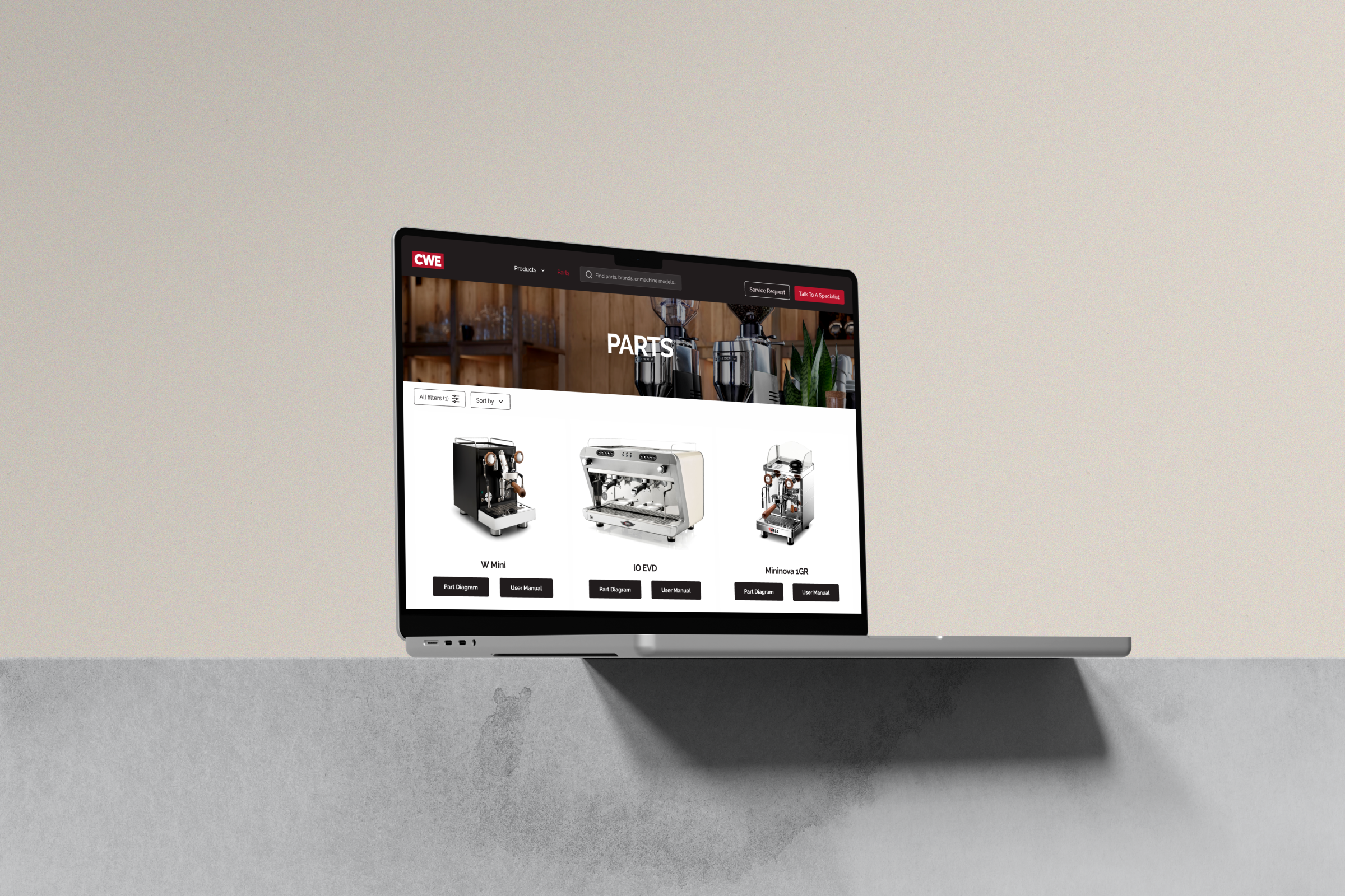 Coffee Works Express parts catalogue with diagrams and manuals