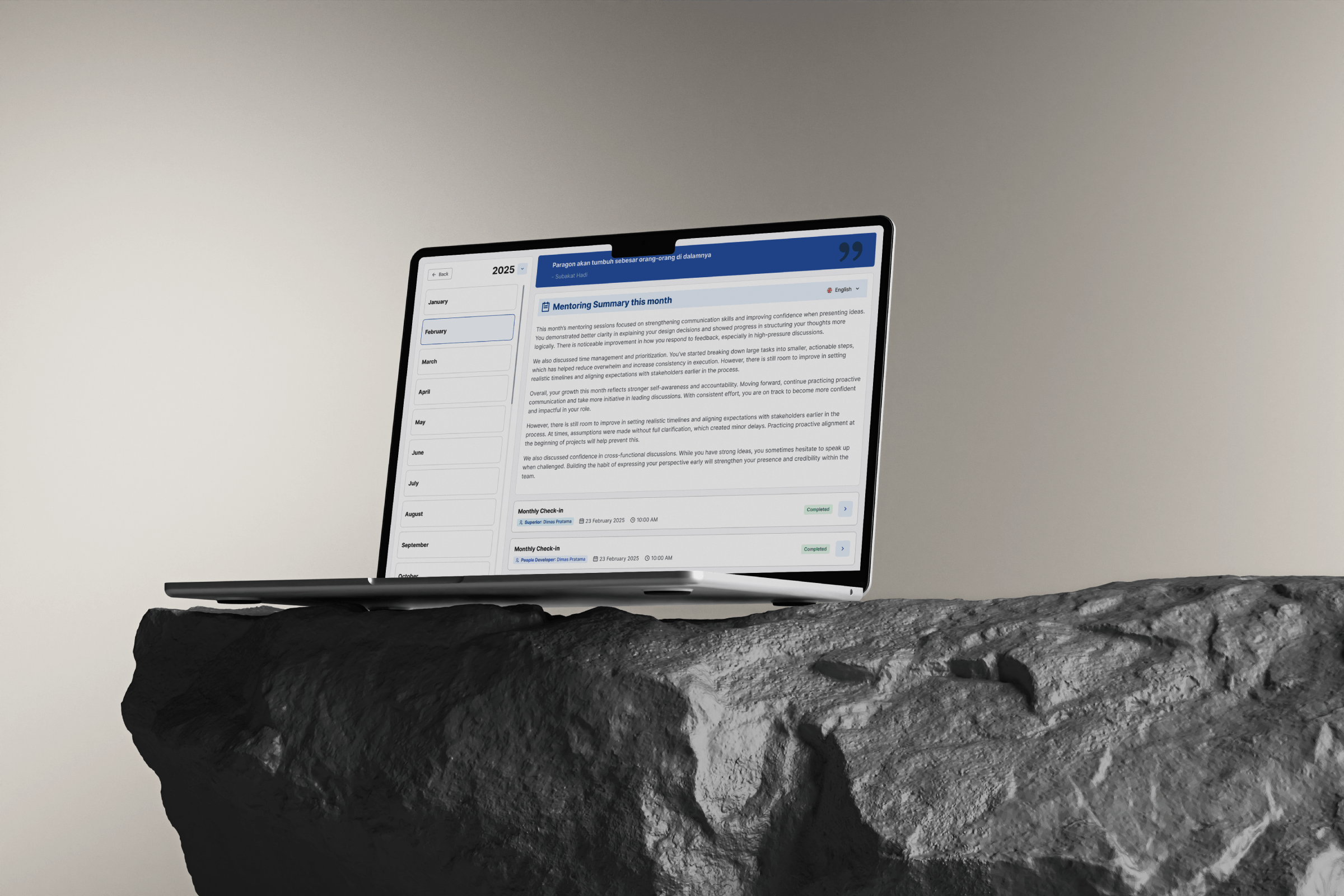 MySpark monthly mentoring summary with a month-by-month view
