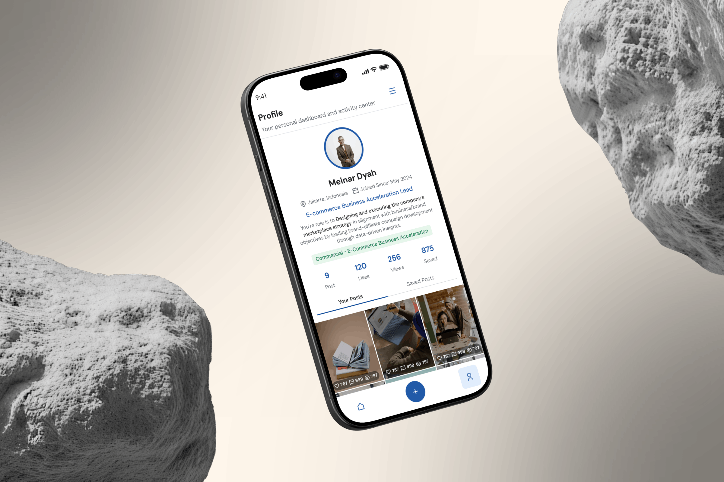 RODE profile with role, engagement stats, and a grid of posts